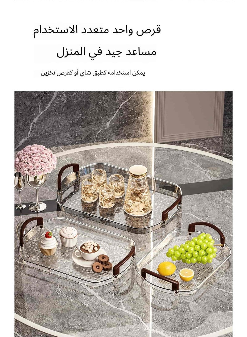 Anmi 3 PCS transparent water ripple Serving trays with Wood Grain Handle, Decorative Transparent Tray, for Coffee Table Ottoman Countertop Valet Plastic Rectangular Serving Trays for Party, Bar, Kitchen, Restaurant & Bathroom (White) - Image 5